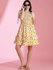 Kotty Floral Printed Puff Sleeve Fit & Flare Dress