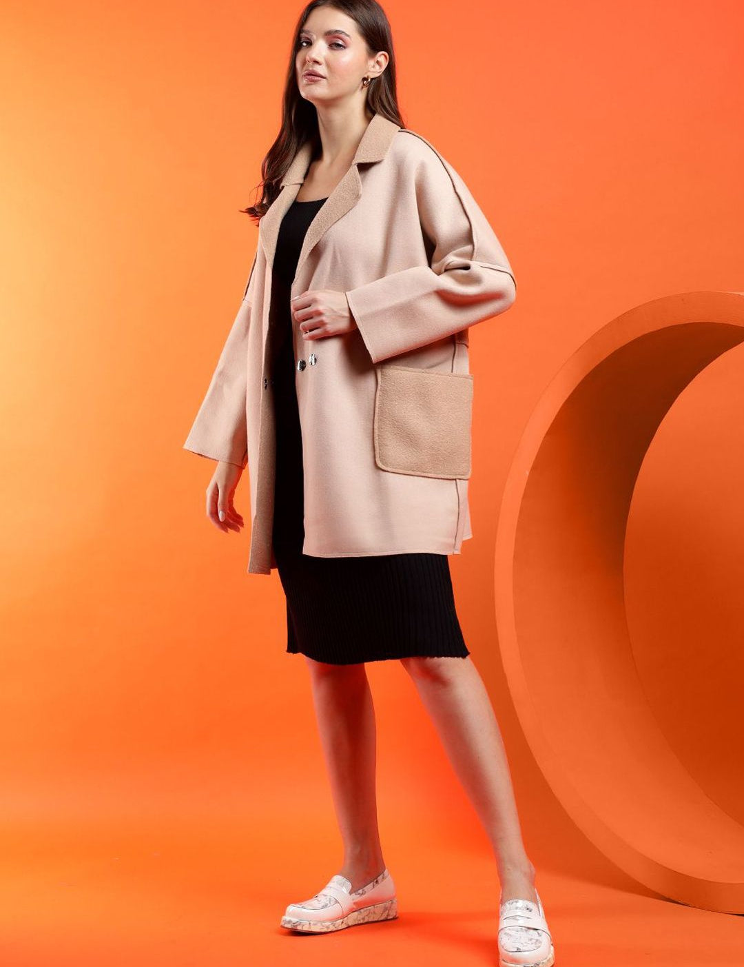 Kotty Women Notched Lapel Longline Overcoat