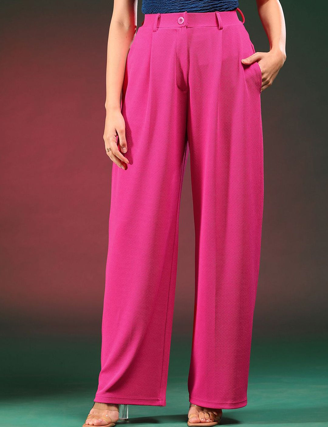 Kotty Women Solid Classic Relaxed Fit High-Rise Pleated Regular Trousers