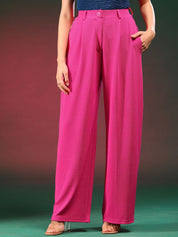 Kotty Women Solid Classic Relaxed Fit High-Rise Pleated Regular Trousers