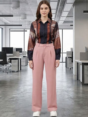 Pink Regular Fit Mid-Rise Trousers for Women – Elegant Solid Design | Kotty