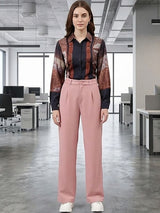 Pink Regular Fit Mid-Rise Trousers for Women – Elegant Solid Design | Kotty