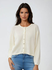 Kotty Women Self Design Round Neck Long Sleeves Front-Open Sweaters