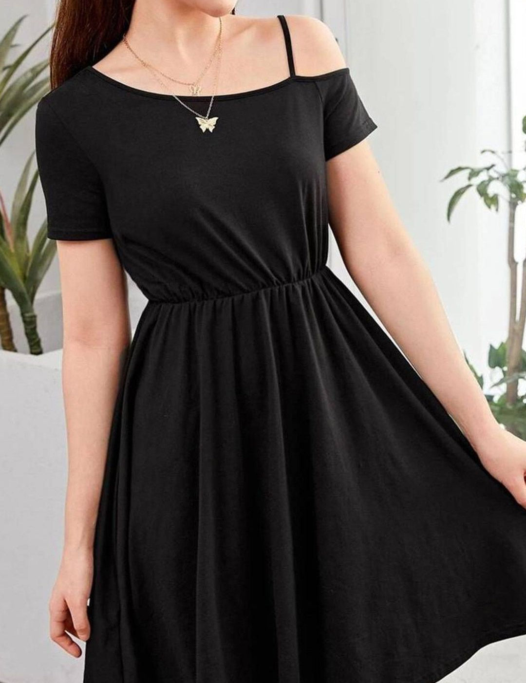 Kotty Girls One Shoulder Cold-Shoulder Fit & Flare Dress