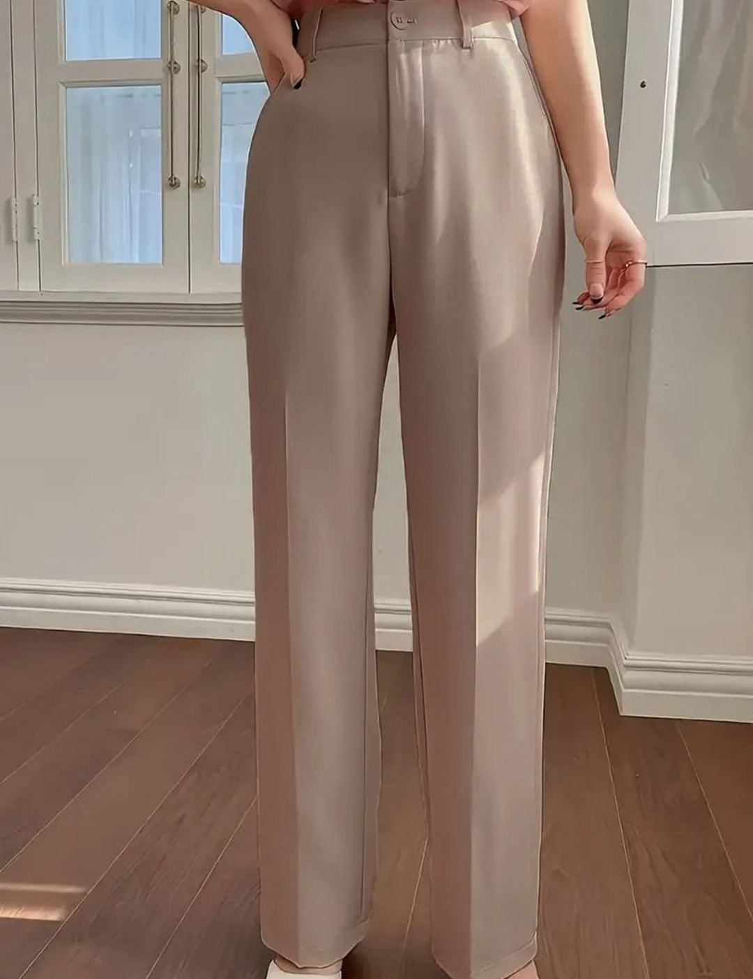 Kotty Women High-Rise Straight Fit Formal Korean Pants