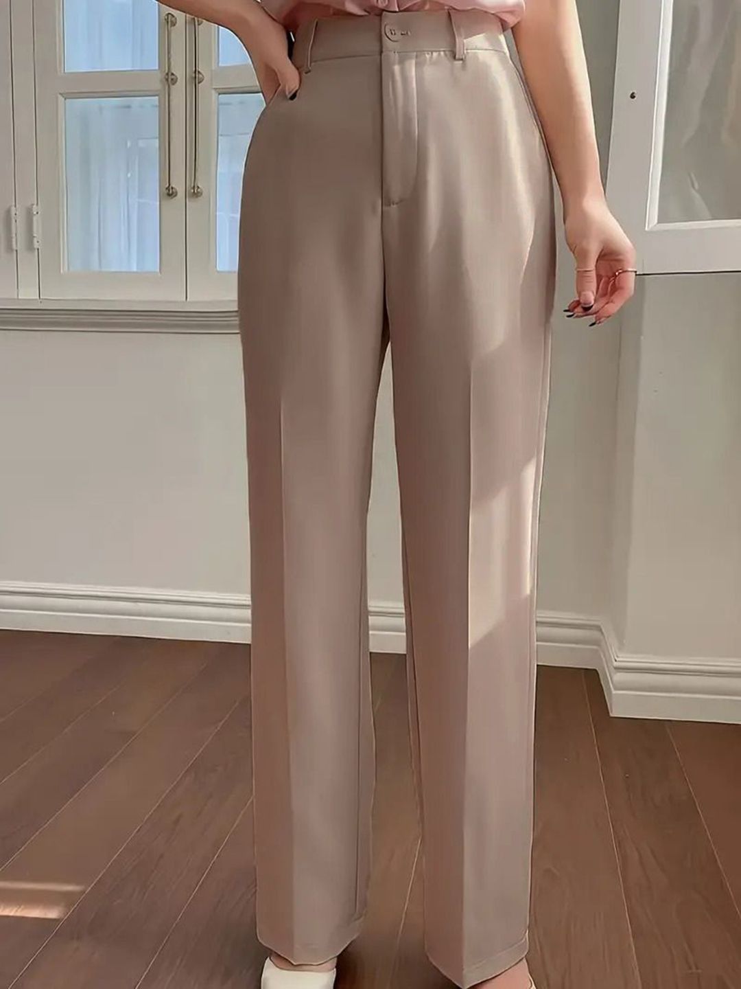 Kotty Women High-Rise Straight Fit Formal Korean Pants