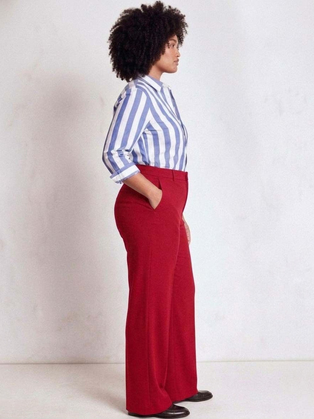 Red Wide Leg High-Rise Pants for Women – Elegant Solid Design | Kotty