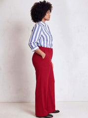 Red Wide Leg High-Rise Pants for Women – Elegant Solid Design | Kotty