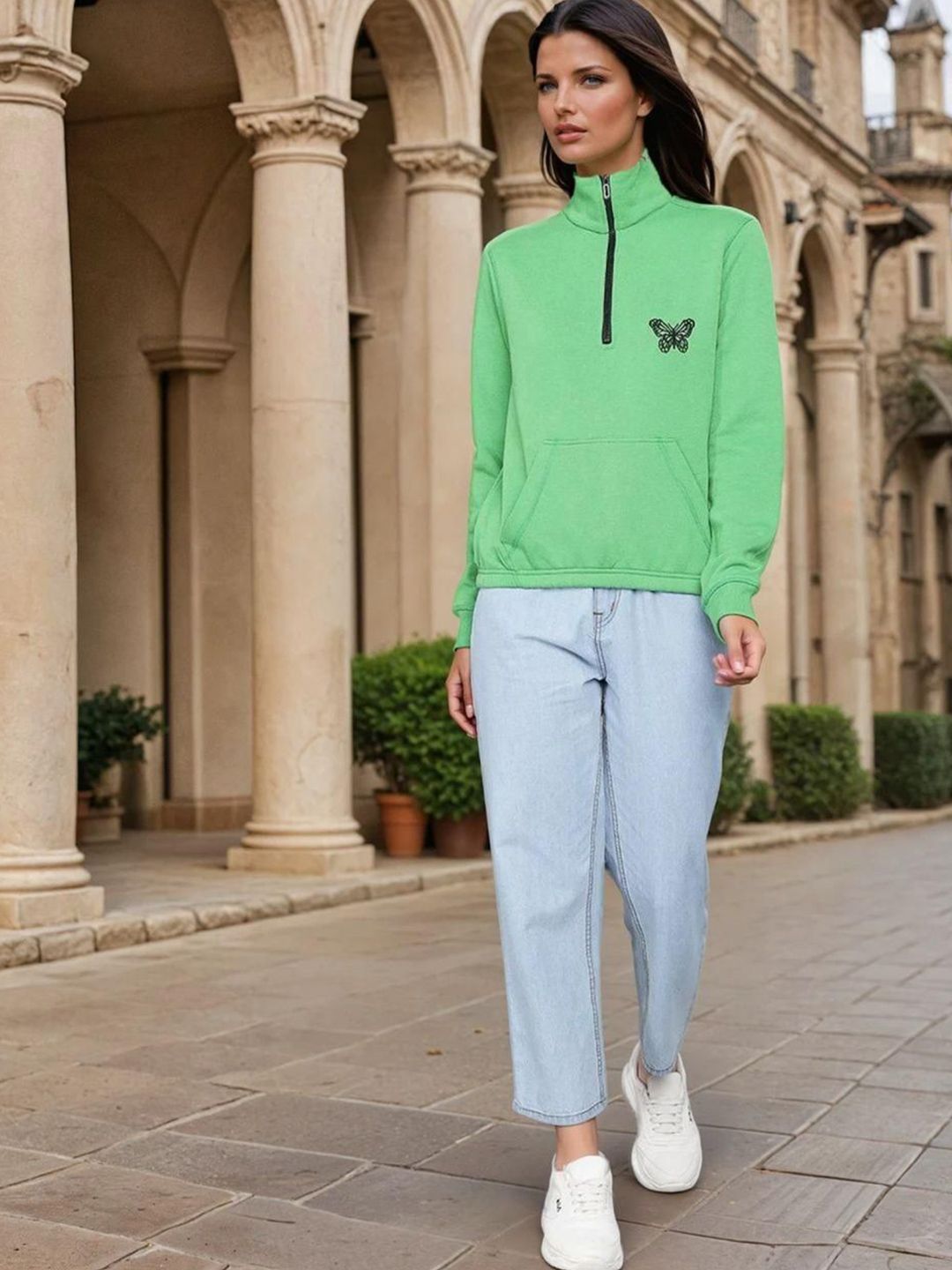 Kotty Women Mock Collar Printed Sweatshirt