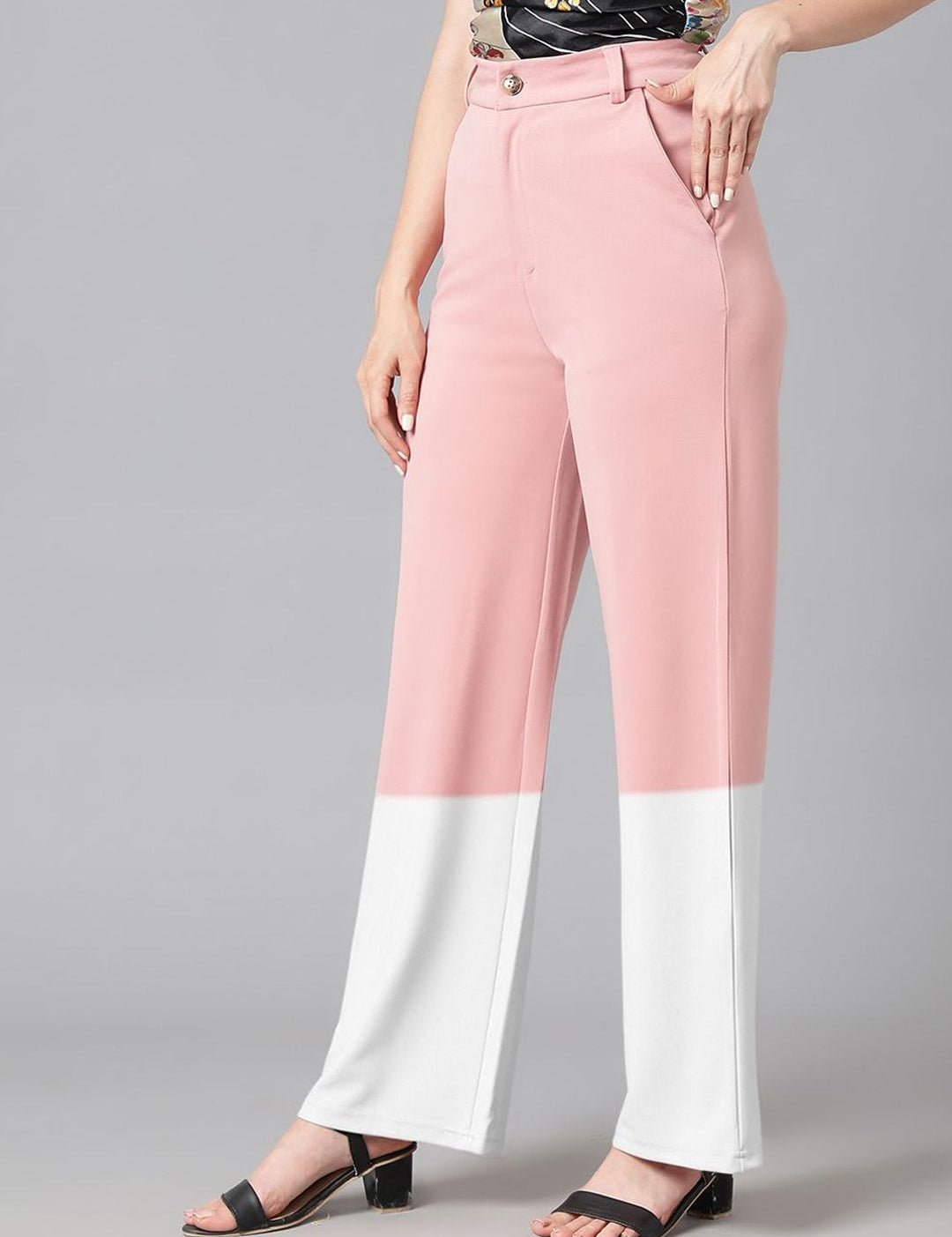 Kotty Women Colourblocked Straight Fit High-Rise Trousers
