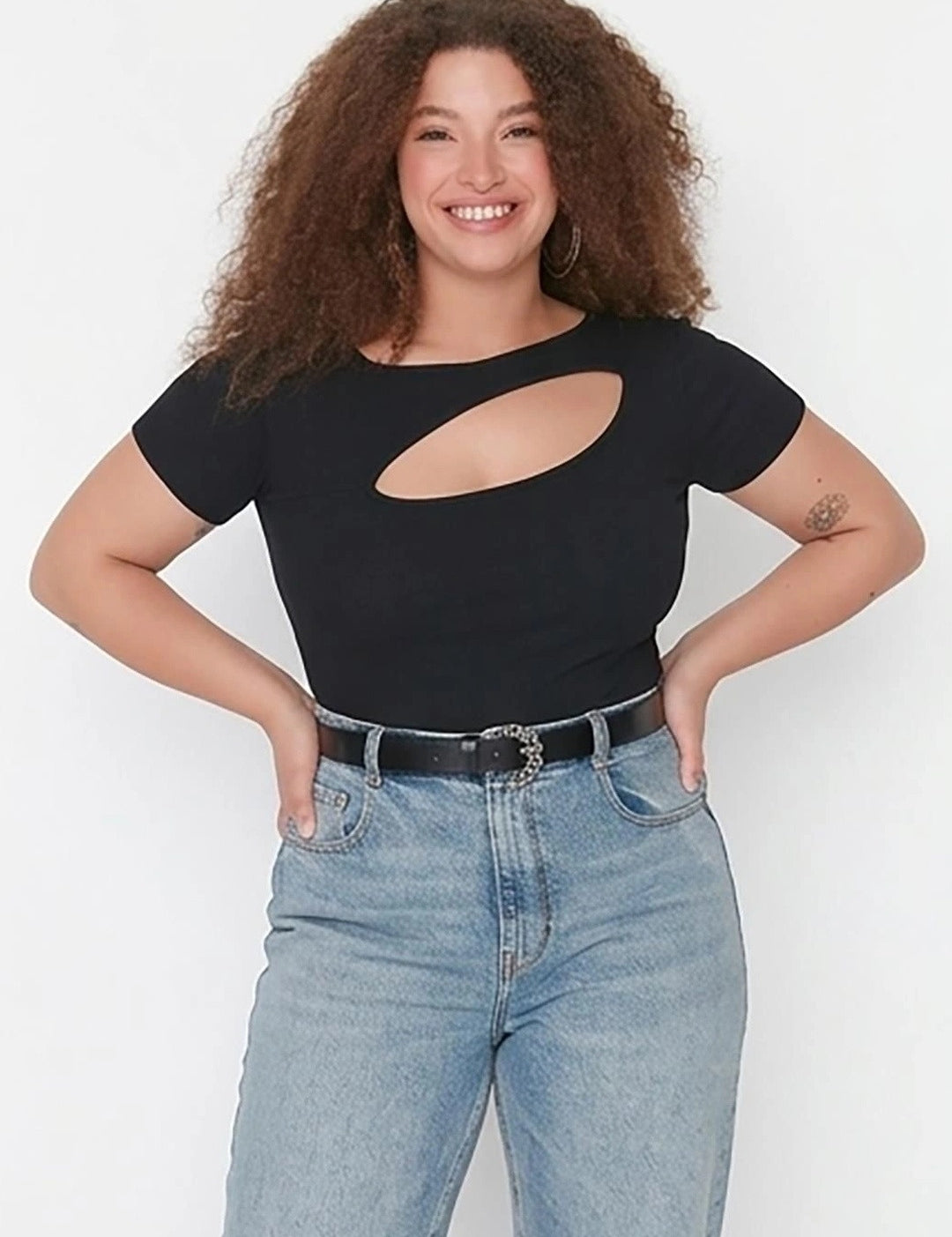 Kotty Women's Jet Black Round Neck Short Sleeve Top | Everyday Casual Wear