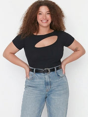 Kotty Women's Jet Black Round Neck Short Sleeve Top | Everyday Casual Wear