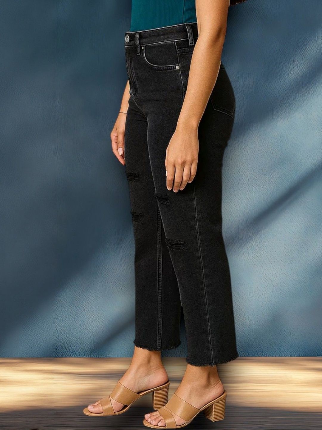 Kotty Women Regular Fit High-Rise Mildly Distressed Light Fade Stretchable Jeans