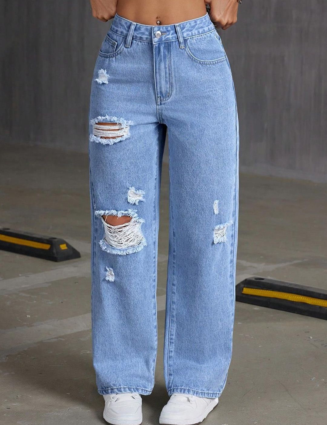 Kotty Women Straight Fit High-Rise Highly Distressed Stretchable Jeans