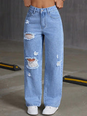 Kotty Women Straight Fit High-Rise Highly Distressed Stretchable Jeans