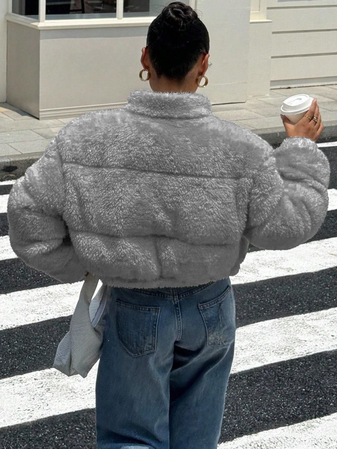 Kotty Women Woollen Crop Open Front Jacket