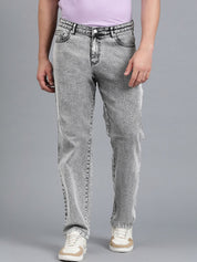Kotty Men Light Grey Acid Wash Slim-Straight Denim Jeans