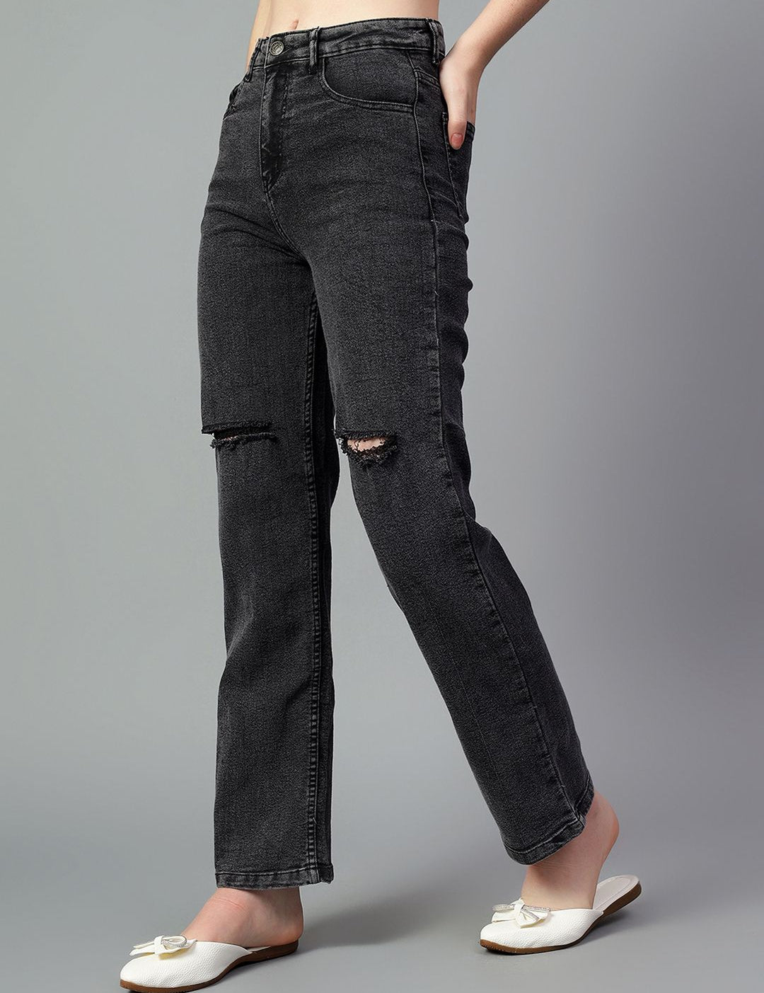 Kotty Women High-Rise Slash Knee Cotton Stretchable Jeans