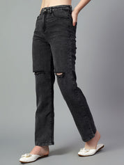 Kotty Women High-Rise Slash Knee Cotton Stretchable Jeans