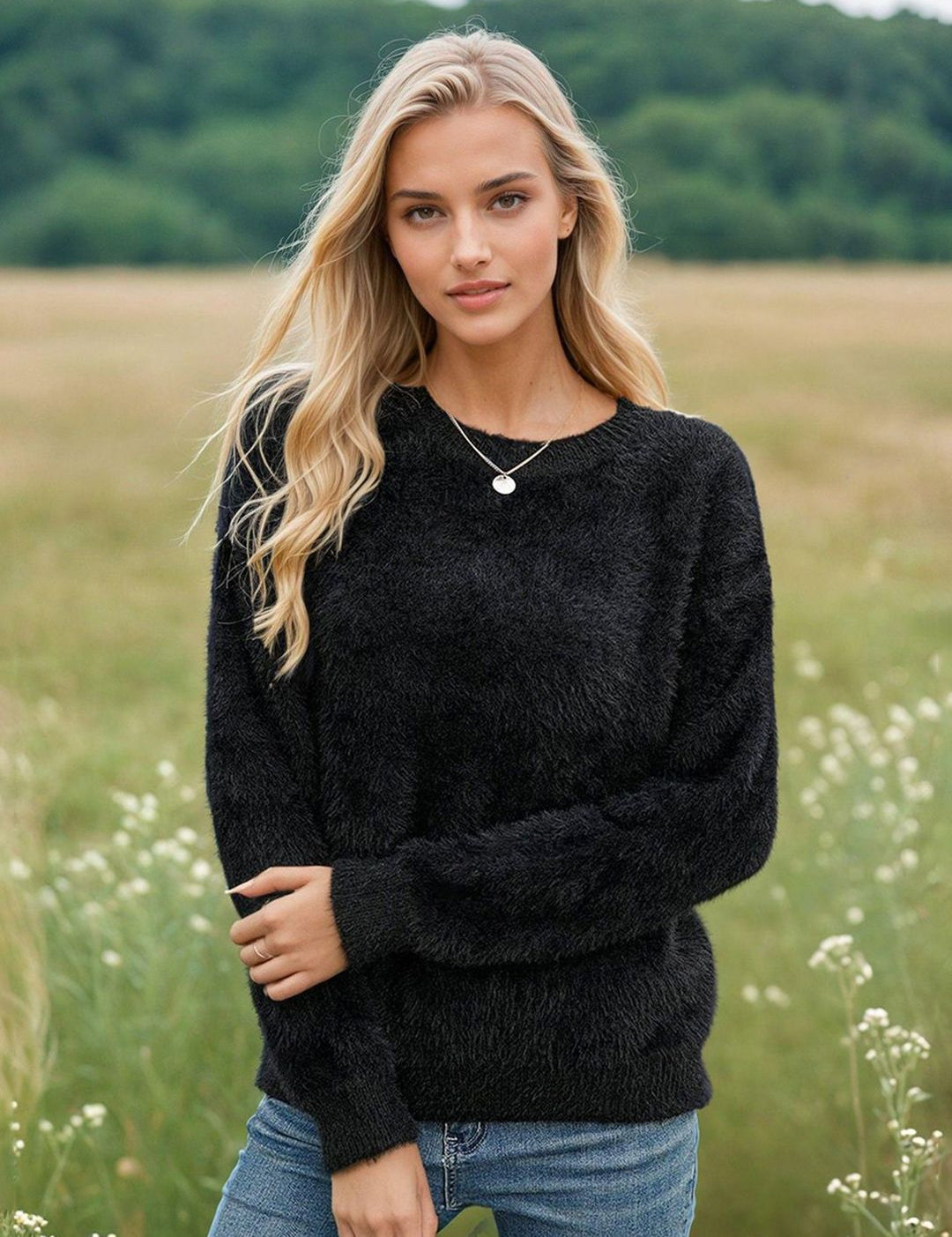 Kotty Women Cotton Solid Round Neck Long Sleeves Pullover