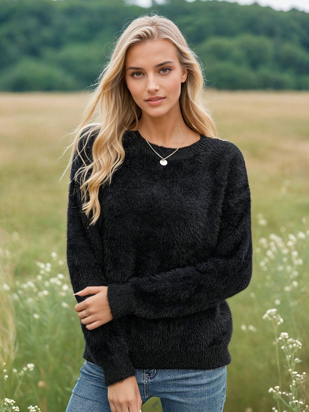 Kotty Women Cotton Solid Round Neck Long Sleeves Pullover