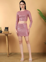 Kotty Embellished Round Neck Top With Skirt