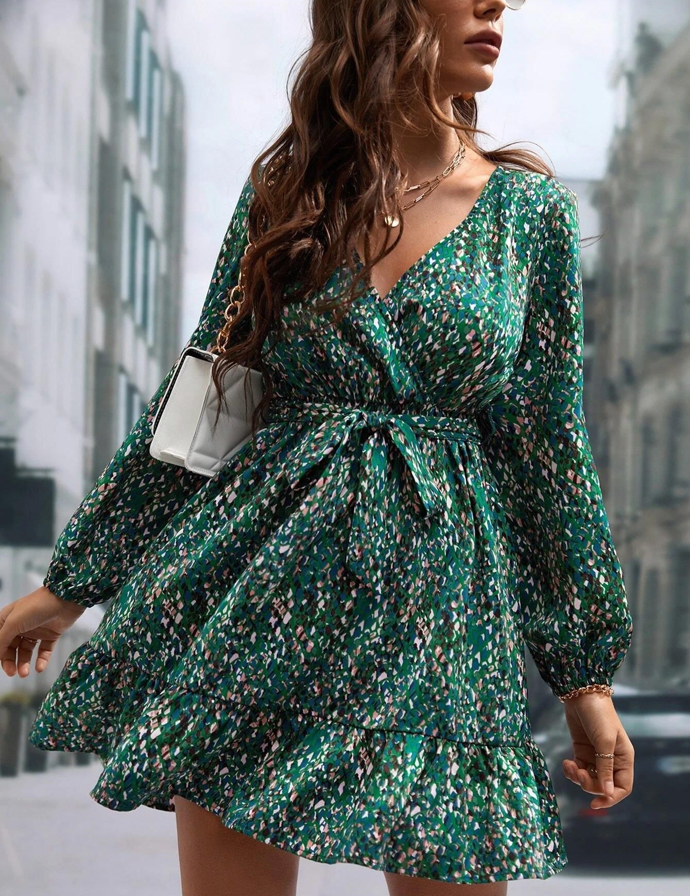 Kotty Animal Print Puff Sleeve Crepe Fit & Flare Dress