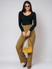 Kotty Black and Mustard Brown Long Sleeves T-Shirt with Trouser
