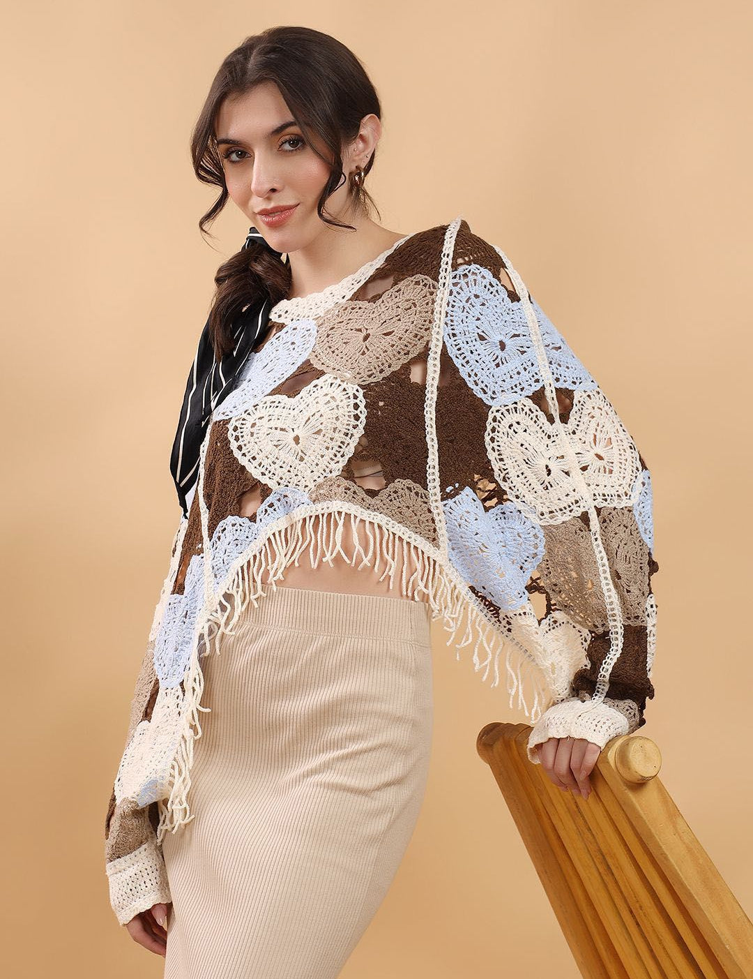 Kotty Women Embellished Print Cotton  Crochet Crop Top