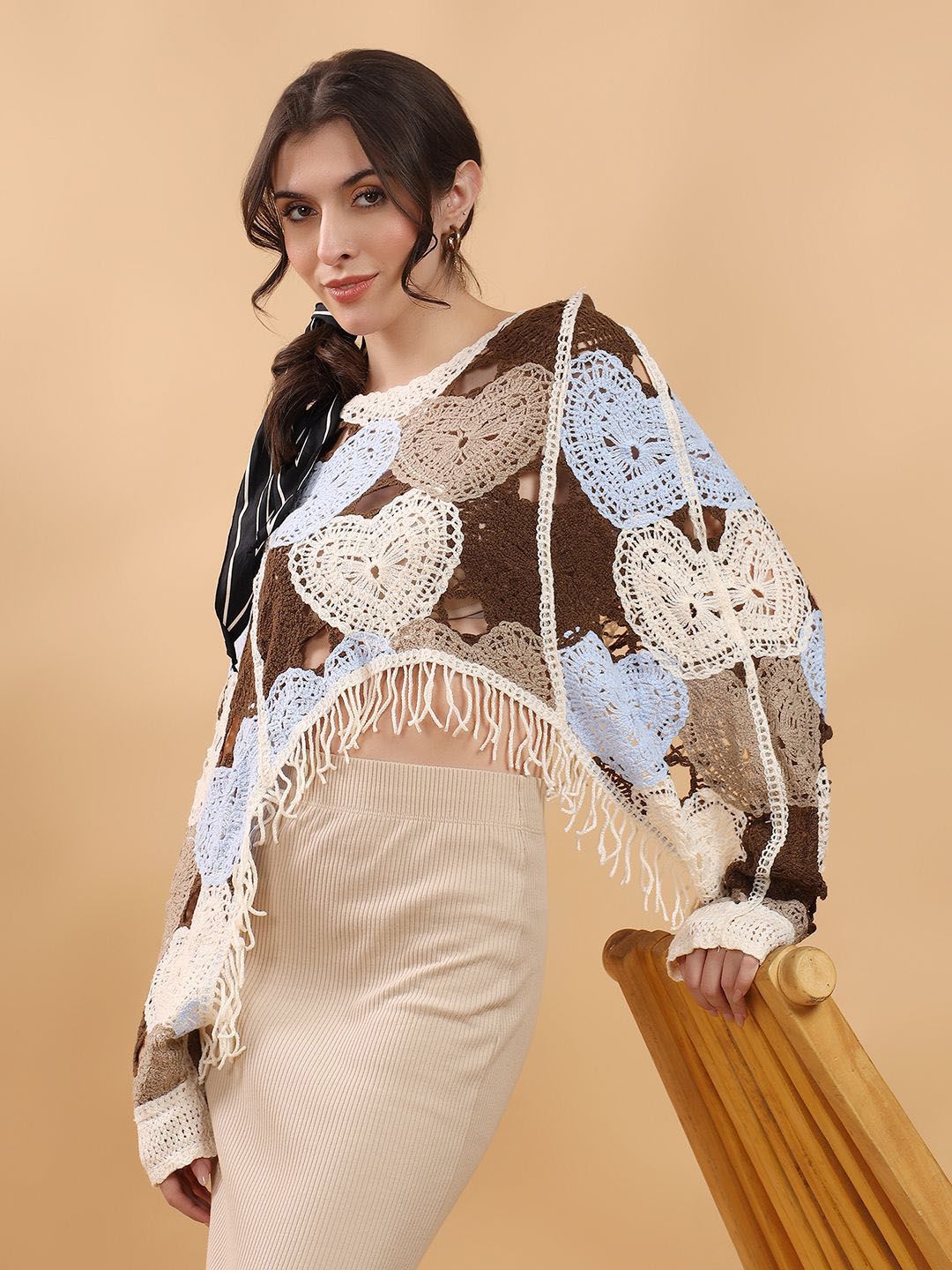 Kotty Women Embellished Print Cotton  Crochet Crop Top