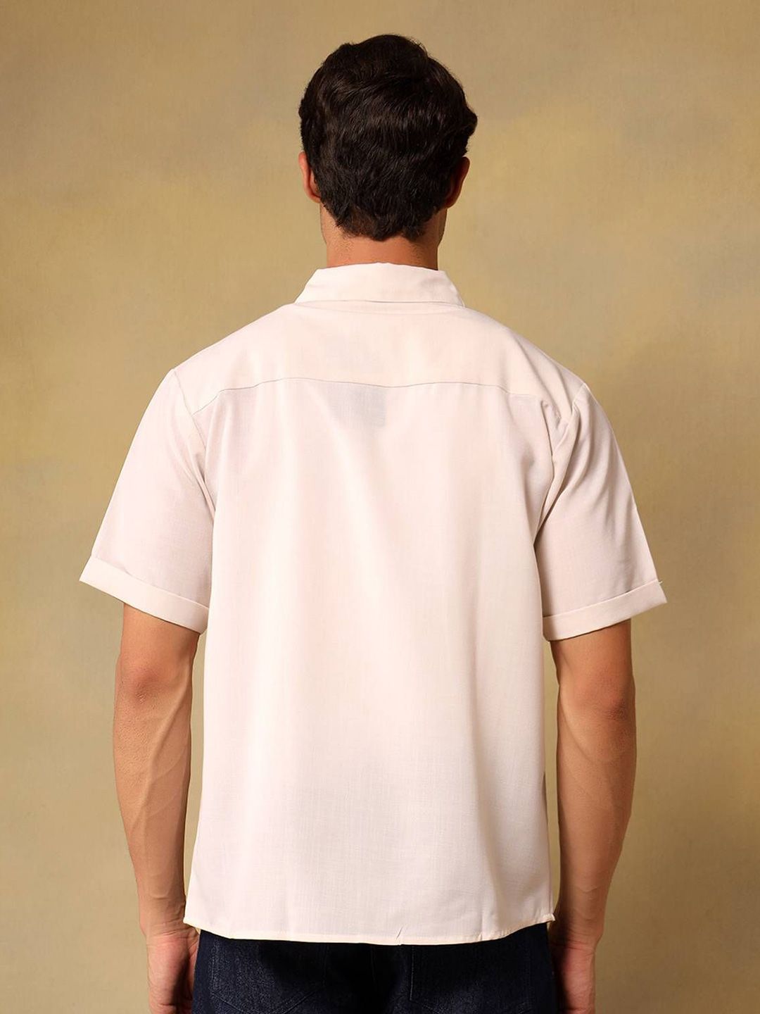 Kotty Men Comfort Fit Solid Spread Collar Linen Casual Shirt