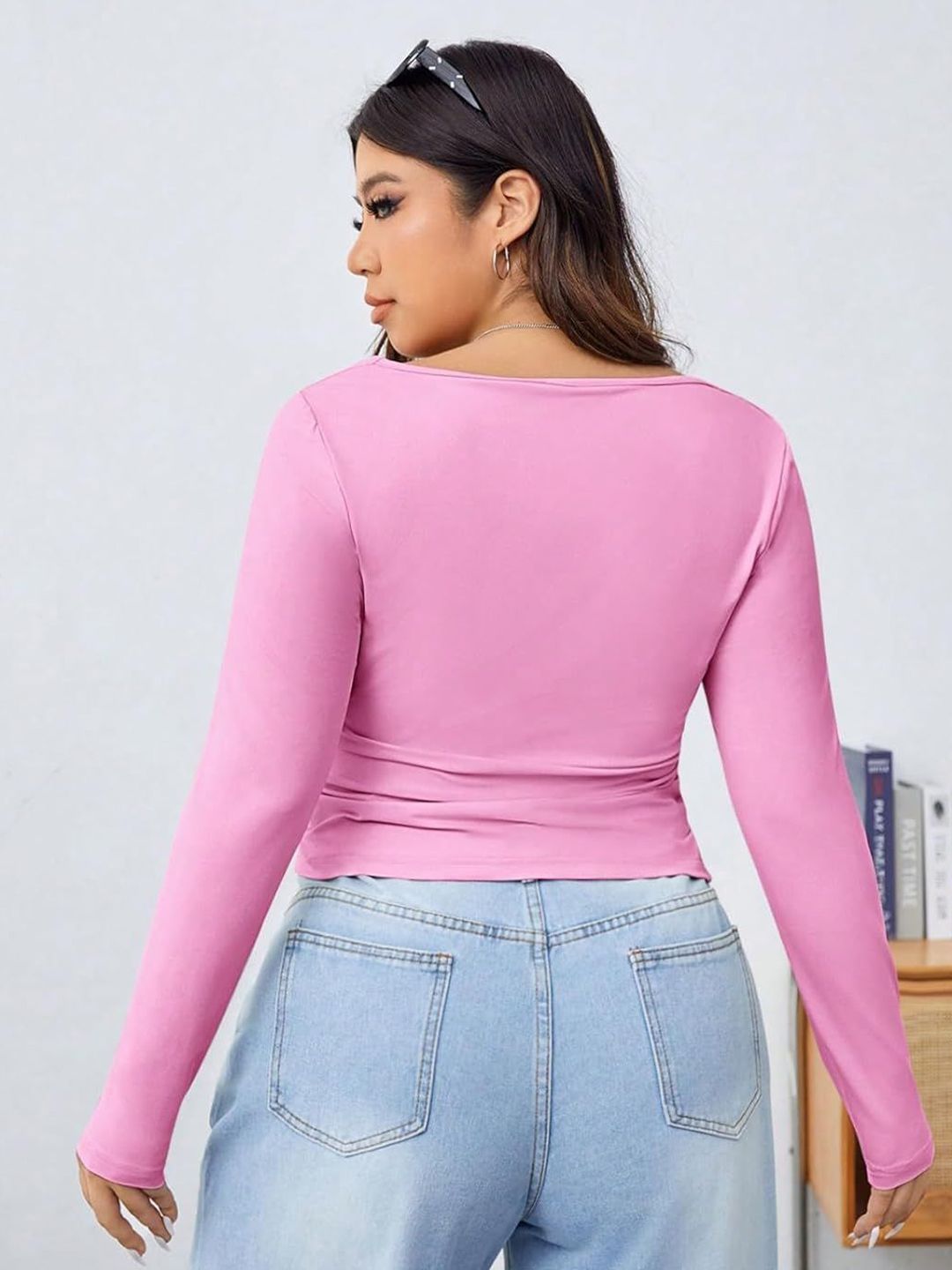 KOTTY  Women Square Neck Long Sleeves Fitted Top