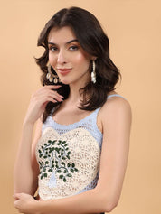 Kotty Embellished Print Cotton Crop Top