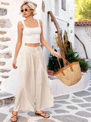 Kotty Women High-Rise Drawstring Flat-Front Easy Wash Wide Leg Trousers