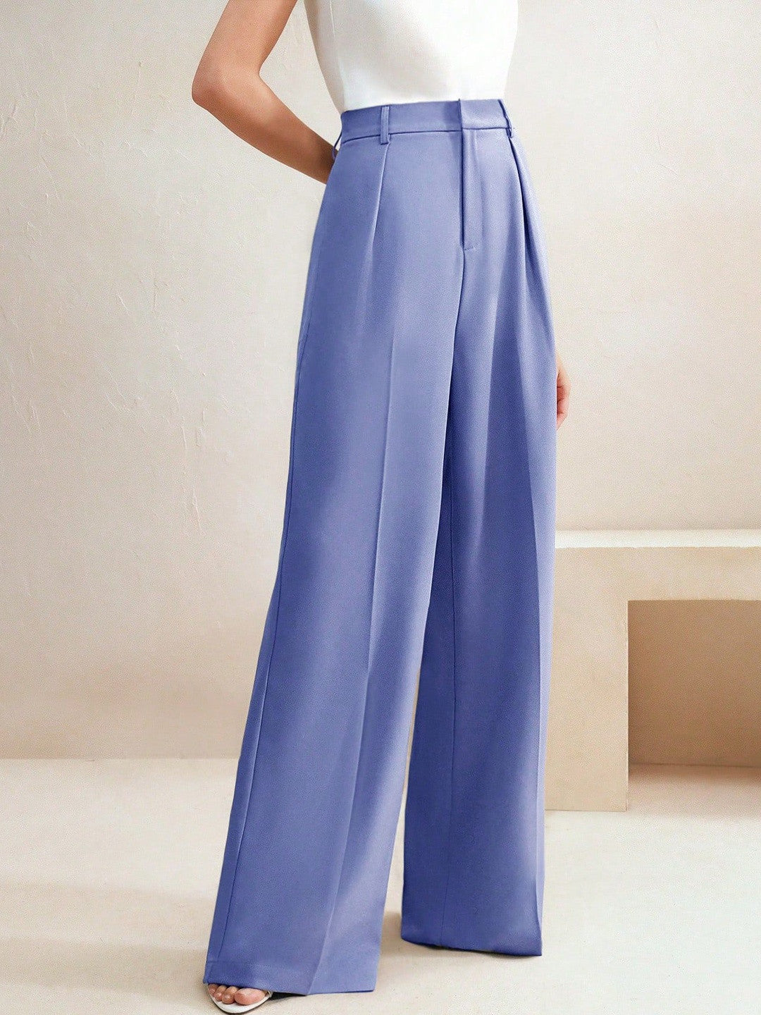 Purple Regular Fit High-Rise Trousers for Women | Kotty