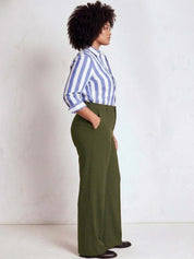 Green Wide Leg High-Rise Trousers for Women – Modern Solid Design | Kotty