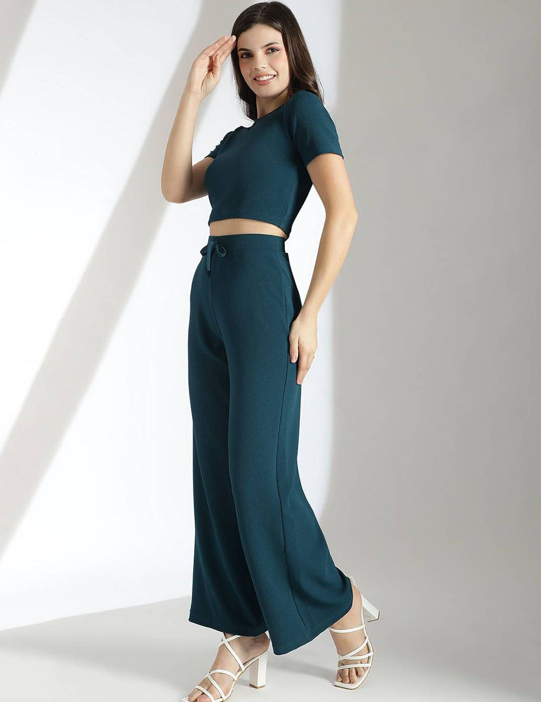 Kotty Round Neck Crop Top With Trousers Co-Ords