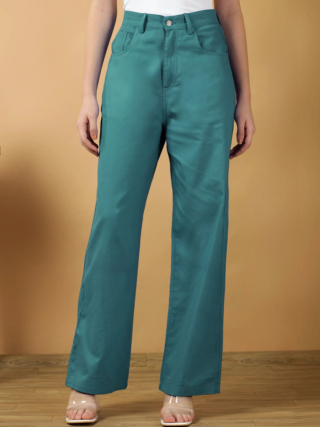 Green Regular Fit High-Rise Trousers for Women – Chic Solid Design | Kotty