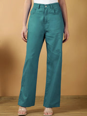 Green Regular Fit High-Rise Trousers for Women – Chic Solid Design | Kotty