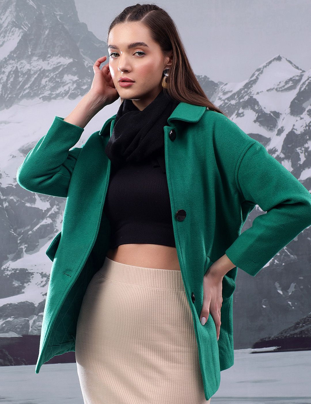 Kotty Women Spread Collar Single-Breasted Overcoat