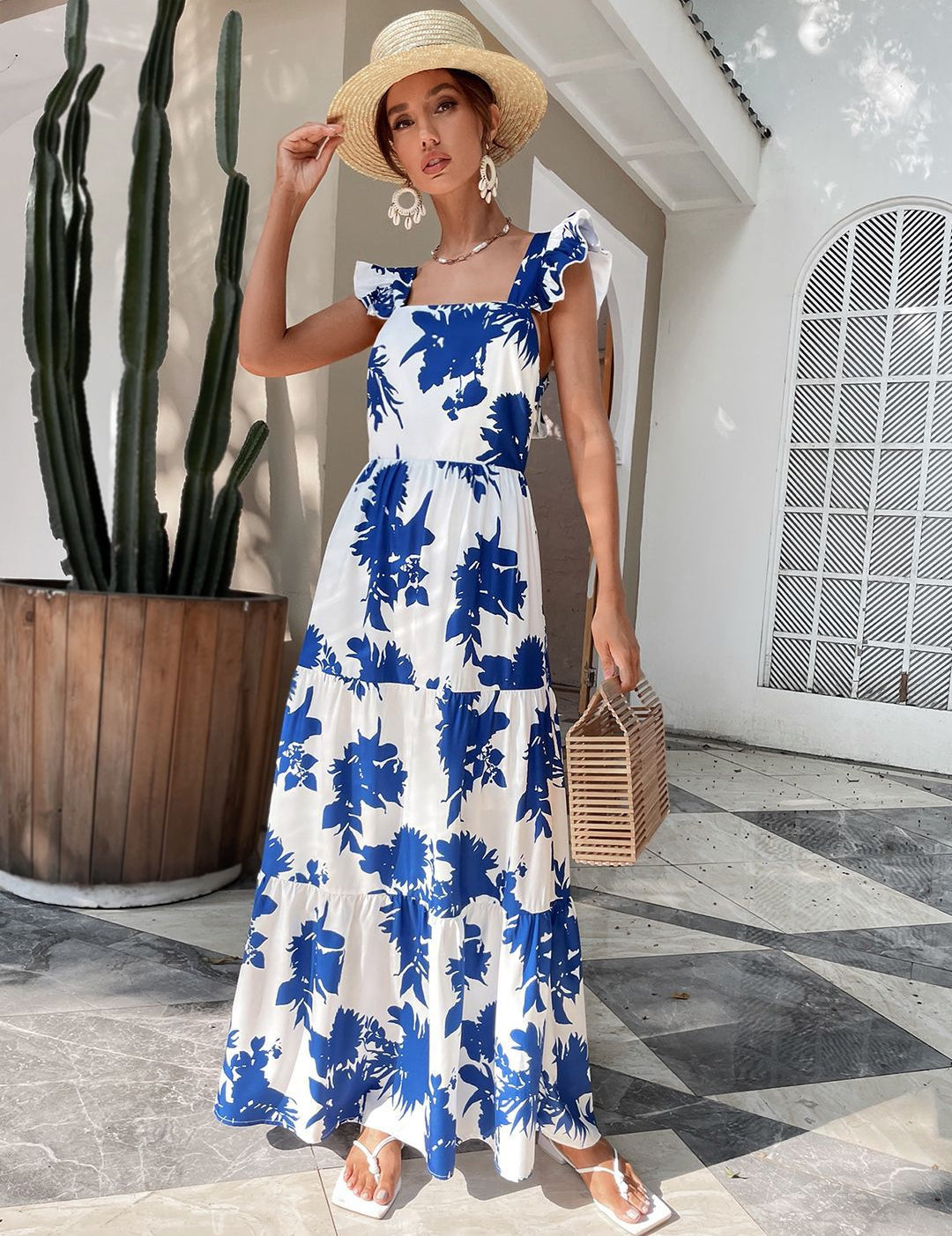 Kotty Women Floral Printed Square Neck Sleeveless Maxi Dress