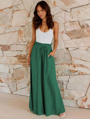 Kotty Women Loose Fit High-Rise Pleated Linen Wide Leg Trousers