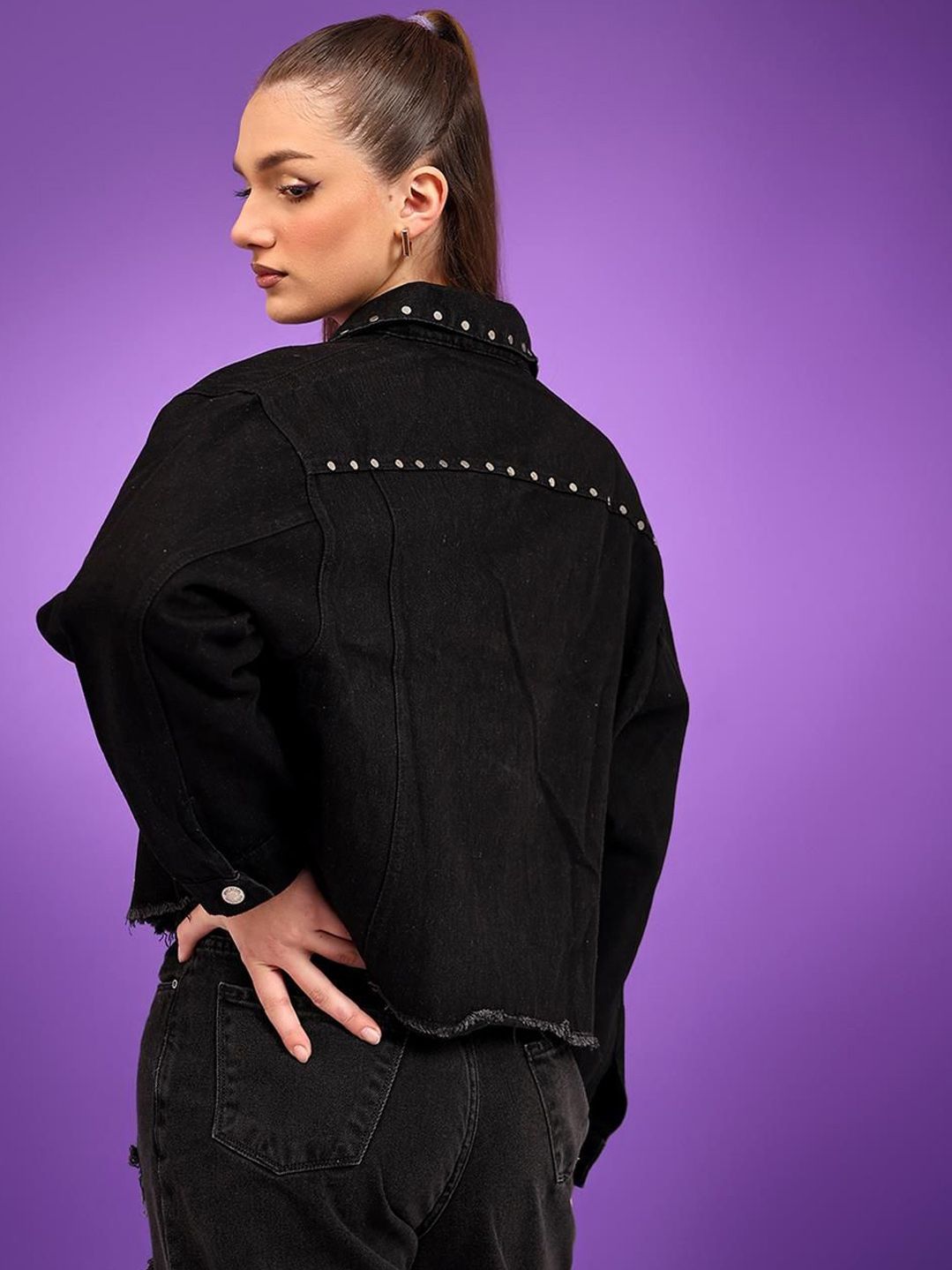 Kotty Women Spread Collar Solid Casual Denim Jacket