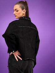 Kotty Women Spread Collar Solid Casual Denim Jacket