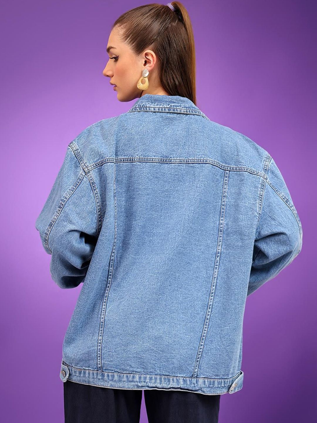 Kotty Women Spread Collar Solid Casual Denim Jacket