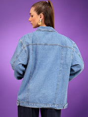Kotty Women Spread Collar Solid Casual Denim Jacket