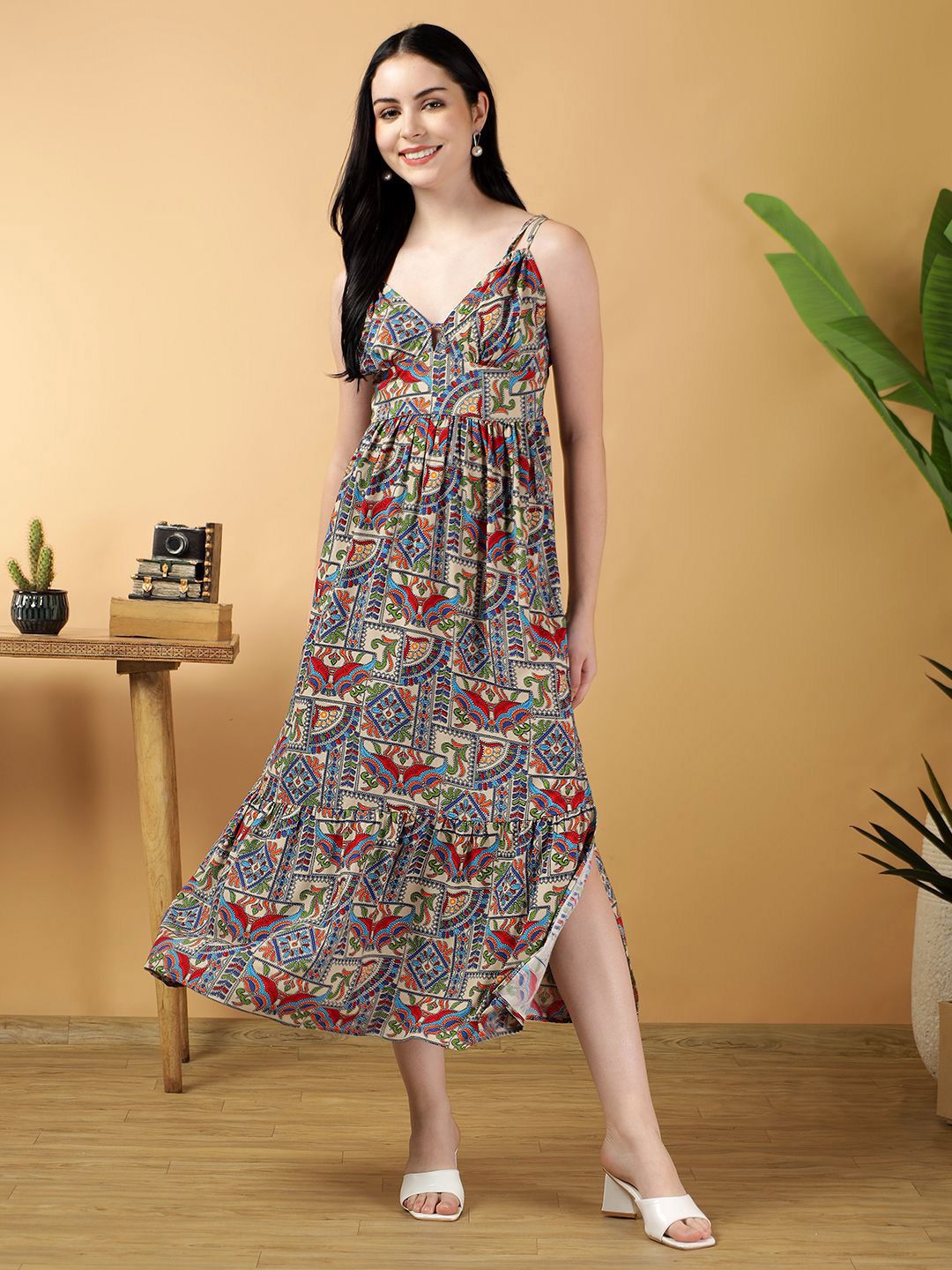 Kotty Abstract Print Fit & Flare Midi Dress