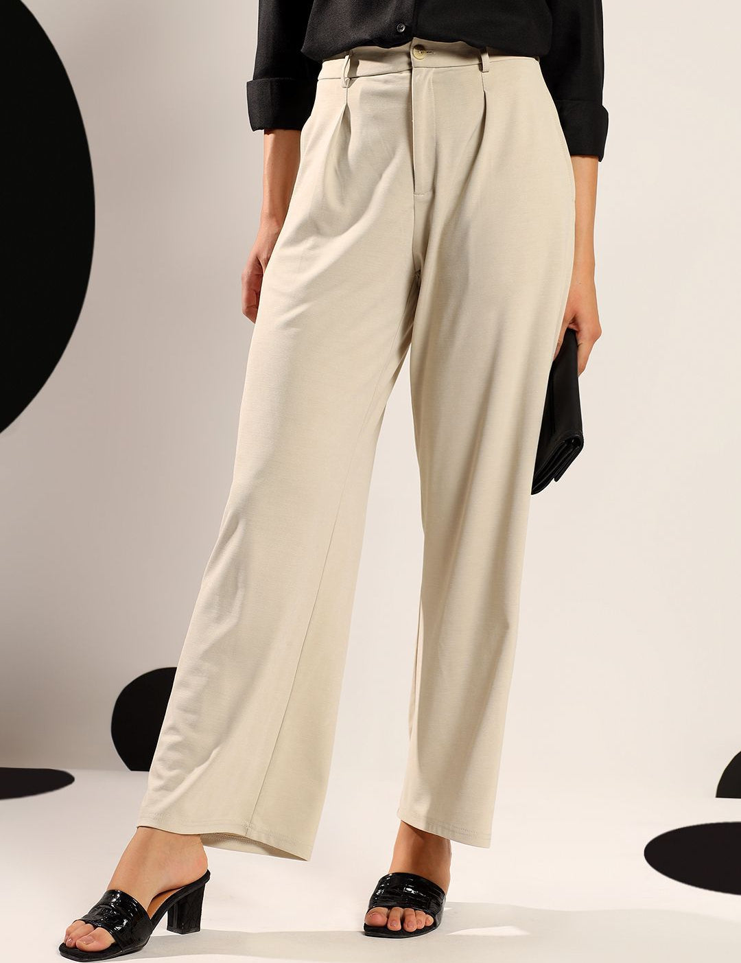 Kotty Women Relaxed Wide Leg High-Rise Pleated Easy Wash Formal Trousers