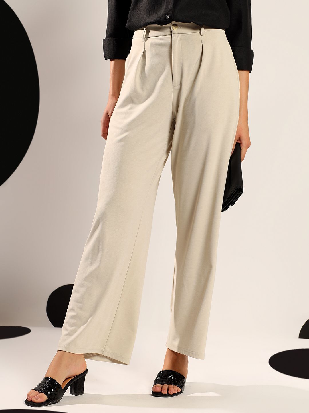 Kotty Women Relaxed Wide Leg High-Rise Pleated Easy Wash Formal Trousers