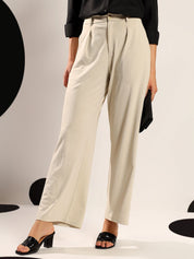 Kotty Women Relaxed Wide Leg High-Rise Pleated Easy Wash Formal Trousers